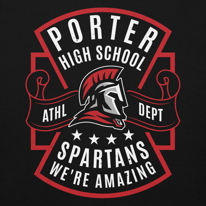 Porter High School Spartans logo with helmet and text on a black background - premium hoodie design 207