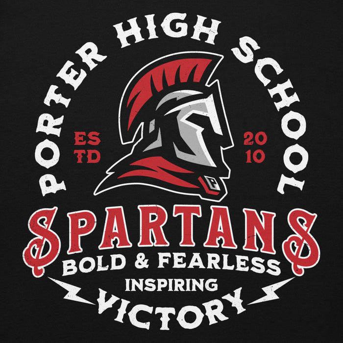 Porter High School Spartans logo with helmet design on a black background - premium hoodie design 06