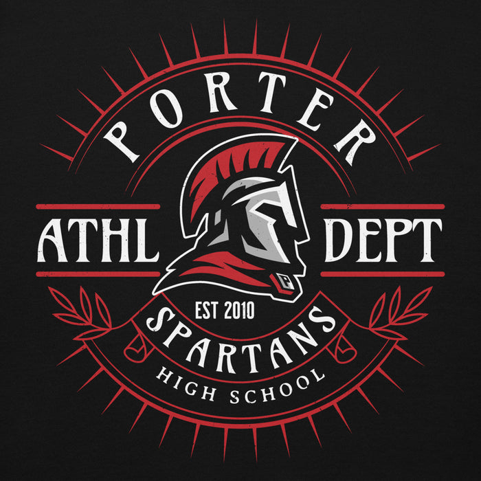 Close-up view of Porter High School Spartans Black Premium Unisex Hoodie 201