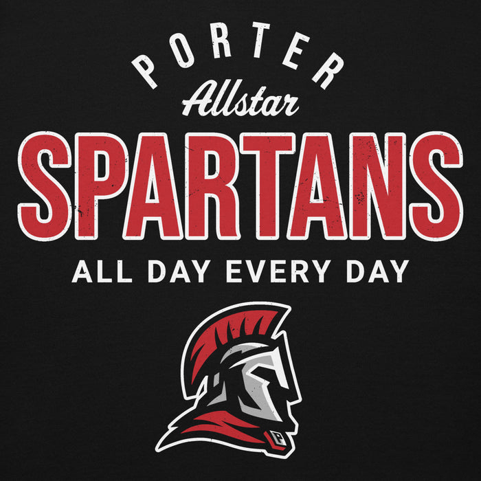 Porter Allstar Spartans logo with red and white text on a black background - premium hoodie design 040