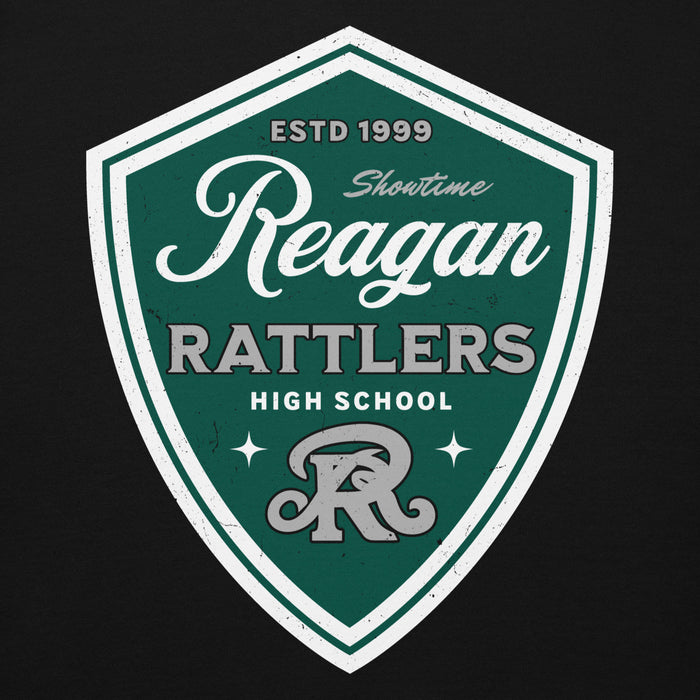Close-up view of Reagan High School Rattlers Black Premium Unisex Hoodie 225