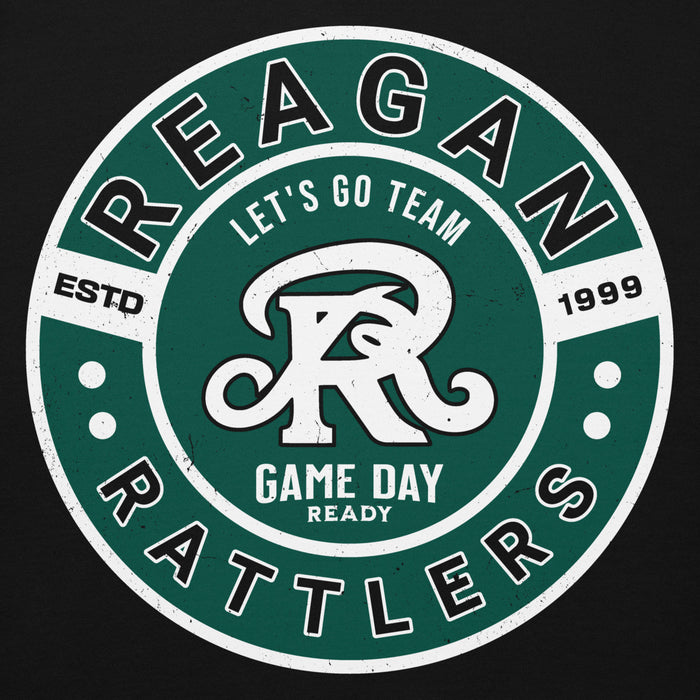 Close-up view of Reagan High School Rattlers Black Premium Unisex Hoodie 239