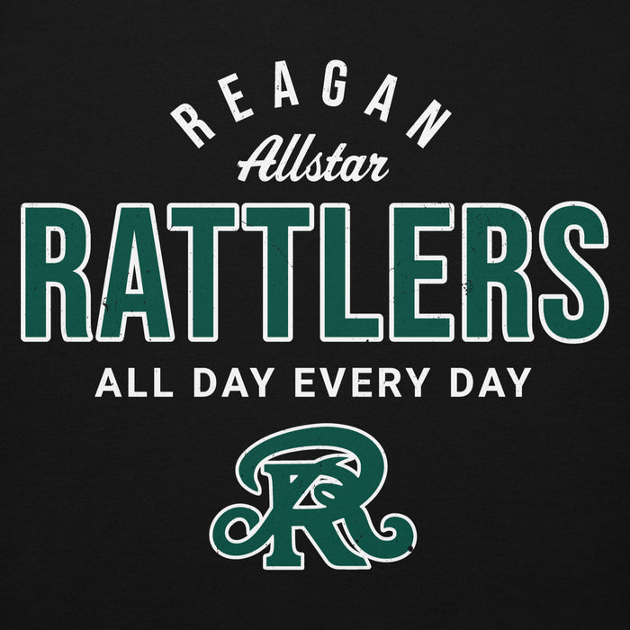 Close-up view of Reagan High School Rattlers Black Premium Unisex Hoodie 040