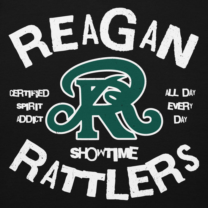 Close-up view of Reagan High School Rattlers Black Premium Unisex Hoodie 228