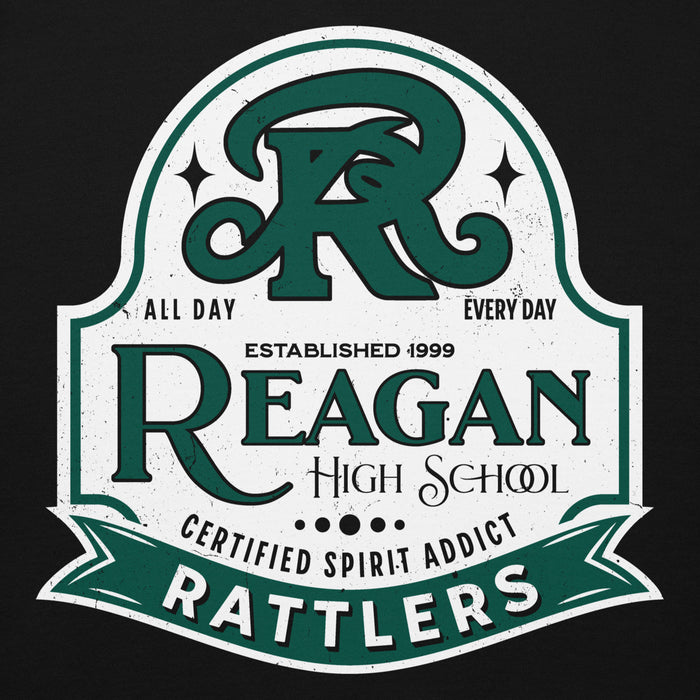 Close-up view of Reagan High School Rattlers Black Premium Unisex Hoodie 219