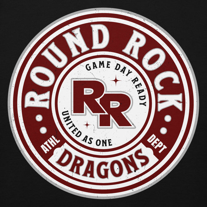 Close-up view of Round Rock High School Dragons Black Premium Unisex Hoodie 220