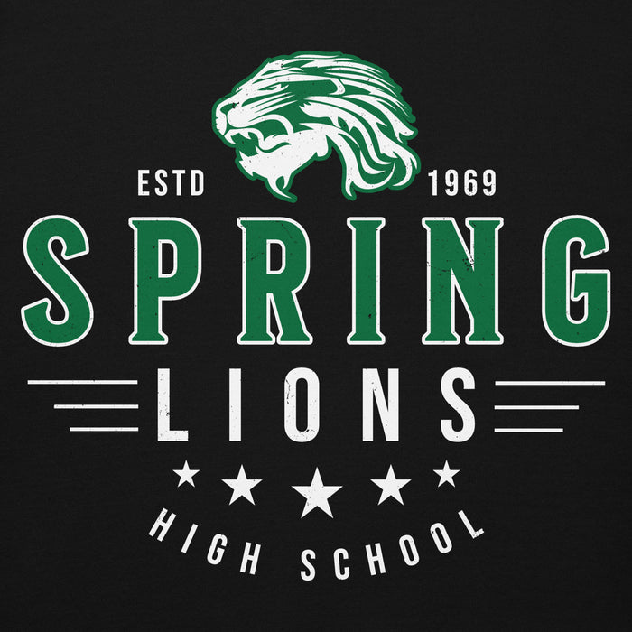Close-up view of Spring High School Lions Black Premium Unisex Hoodie 217