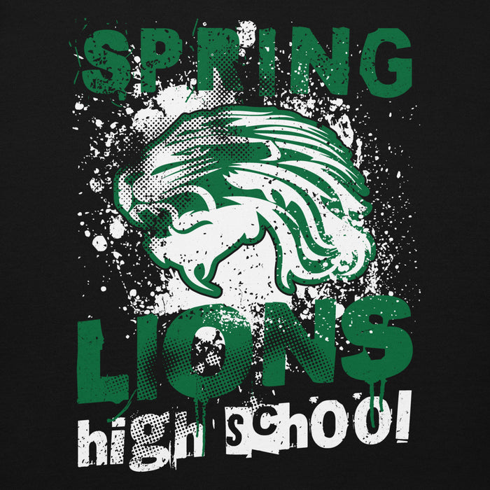 Close-up view of Spring High School Lions Black Premium Unisex Hoodie 205