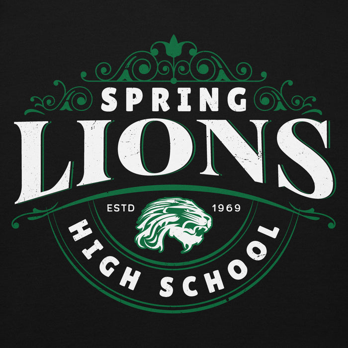 Close-up view of Spring High School Lions Black Premium Unisex Hoodie 211