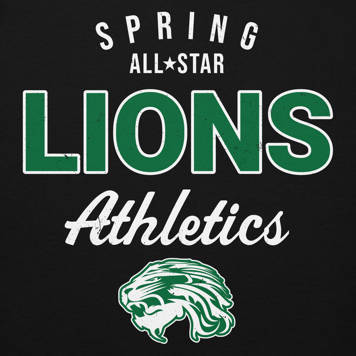 Close-up view of Spring High School Lions Black Premium Unisex Hoodie 034