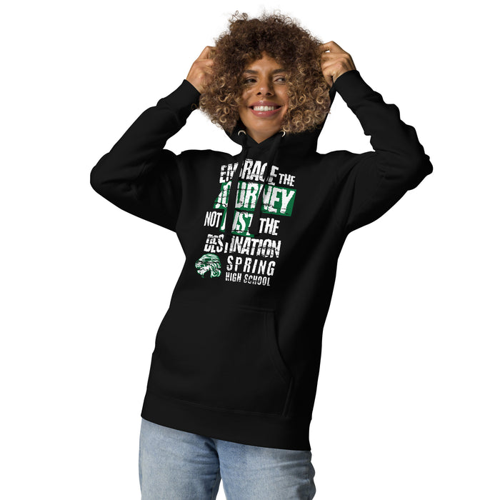 Woman wearing Spring High School Lions Black Premium Unisex Hoodie 232