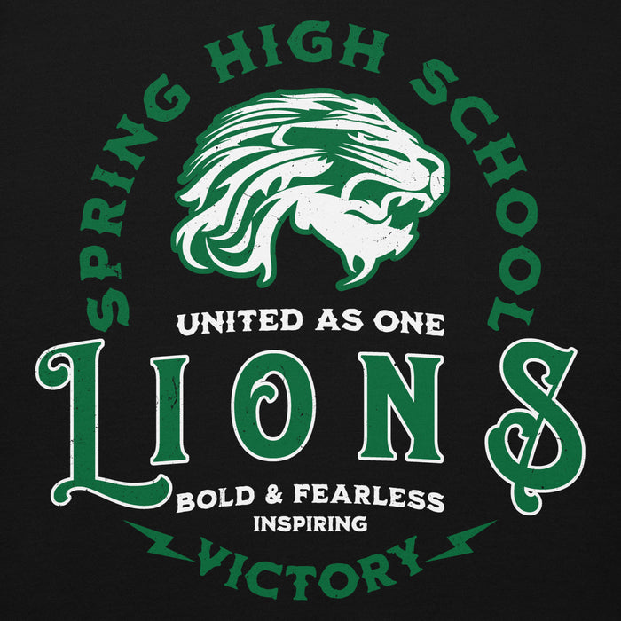 Close-up view of Spring High School Lions Black Premium Unisex Hoodie 206