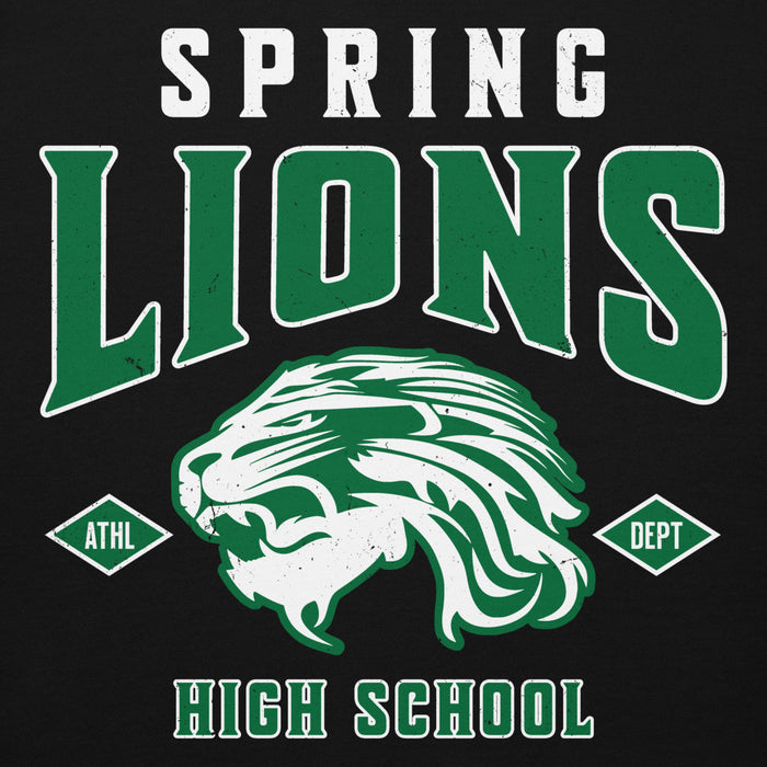 Close-up view of Spring High School Lions Black Premium Unisex Hoodie 213