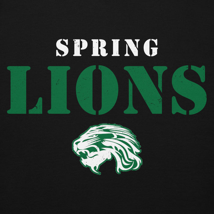 Close-up view of Spring High School Lions Black Premium Unisex Hoodie 017