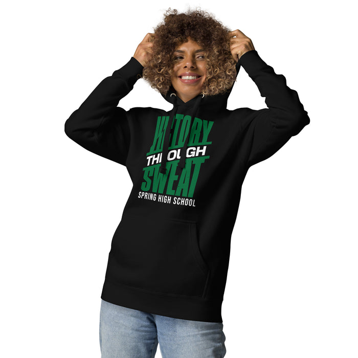 Woman wearing Spring High School Lions Black Premium Unisex Hoodie 241
