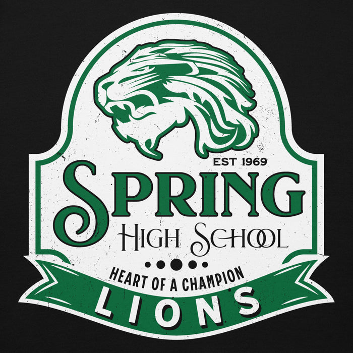 Close-up view of Spring High School Lions Black Premium Unisex Hoodie 219