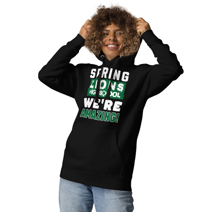 Woman wearing Spring High School Lions Black Premium Unisex Hoodie 231