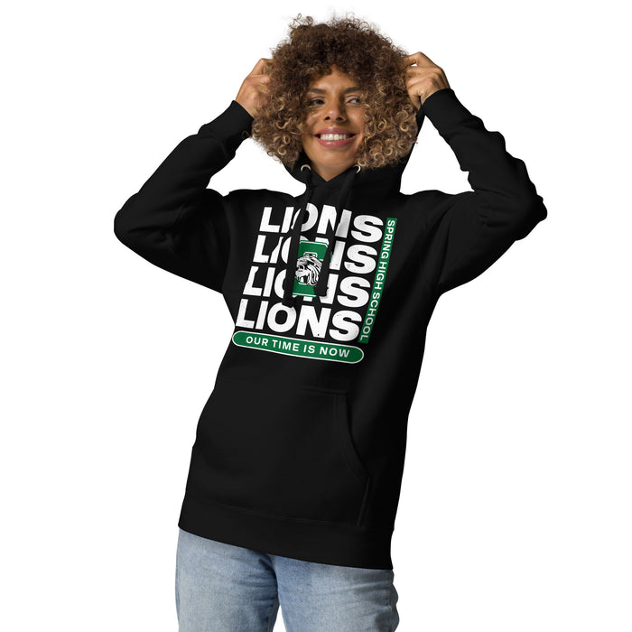 Woman wearing Spring High School Lions Black Premium Unisex Hoodie 235