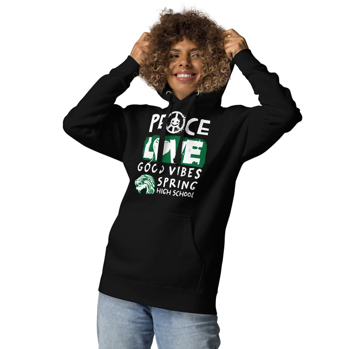 Woman wearing Spring High School Lions Black Premium Unisex Hoodie 240