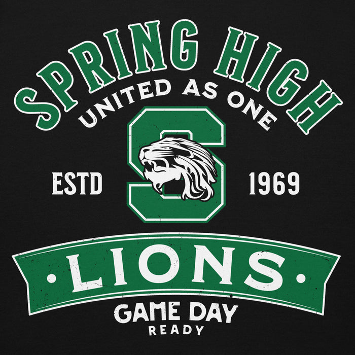 Close-up view of Spring High School Lions Black Premium Unisex Hoodie 221
