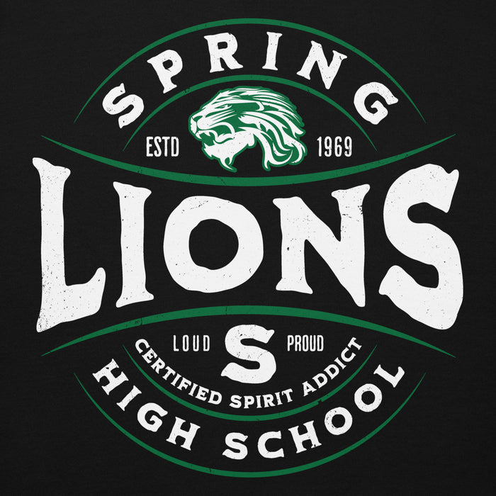 Close-up view of Spring High School Lions Black Premium Unisex Hoodie 218