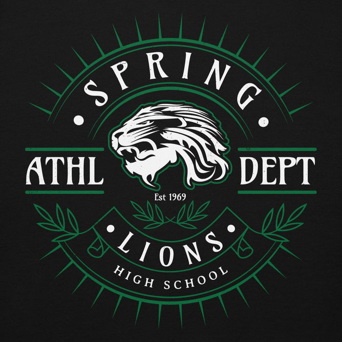 Close-up view of Spring High School Lions Black Premium Unisex Hoodie 201