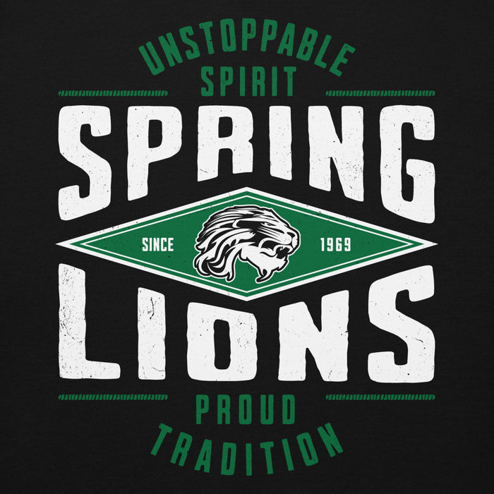 Close-up view of Spring High School Lions Black Premium Unisex Hoodie 210