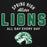 A black graphic print featuring the text 'SPRING HIGH, Allstar, LIONS, ALL DAY EVERY DAY' in white and green varsity-style lettering, with a green lion head logo below. Spring High School Lions Black Premium Unisex Hoodie 040