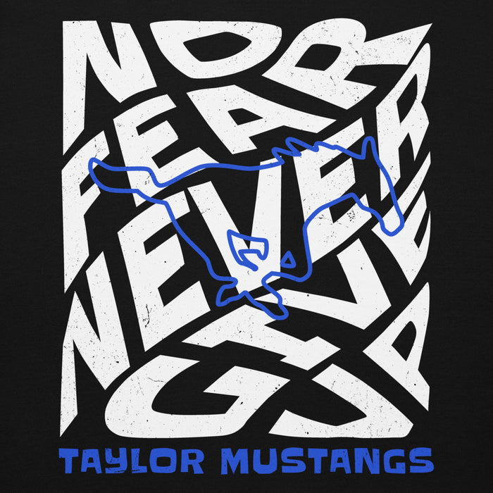 Close-up view of Taylor High School Mustangs Black Premium Unisex Hoodie 236