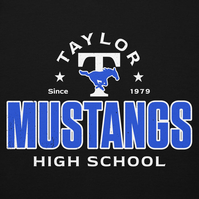 Close-up view of Taylor High School Mustangs Black Premium Unisex Hoodie 222