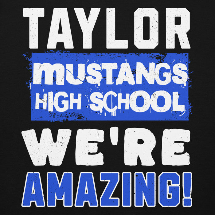 Close-up view of Taylor High School Mustangs Black Premium Unisex Hoodie 231
