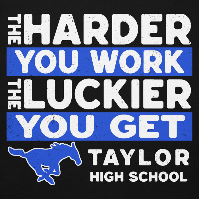 Close-up view of Taylor High School Mustangs Black Premium Unisex Hoodie 238