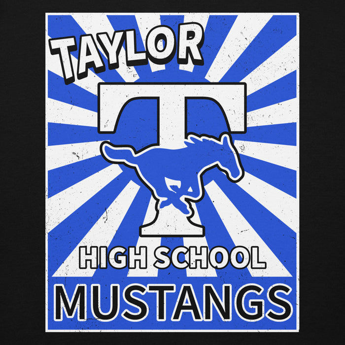 Close-up view of Taylor High School Mustangs Black Premium Unisex Hoodie 226