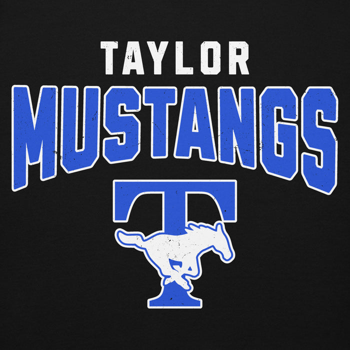 Close-up view of Taylor High School Mustangs Black Premium Unisex Hoodie 234