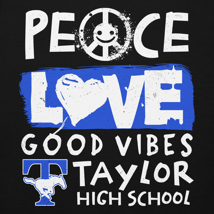Close-up view of Taylor High School Mustangs Black Premium Unisex Hoodie 240