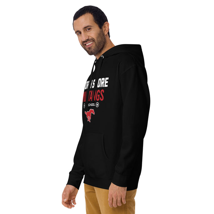 Man wearing North Shore High School Mustangs Black Premium Unisex Hoodie 003