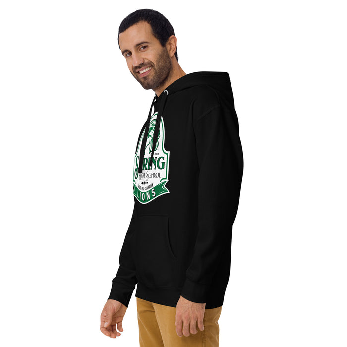 Man wearing Spring High School Lions Black Premium Unisex Hoodie 219