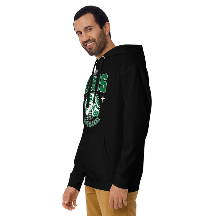 Man wearing Spring High School Lions Black Premium Unisex Hoodie 204