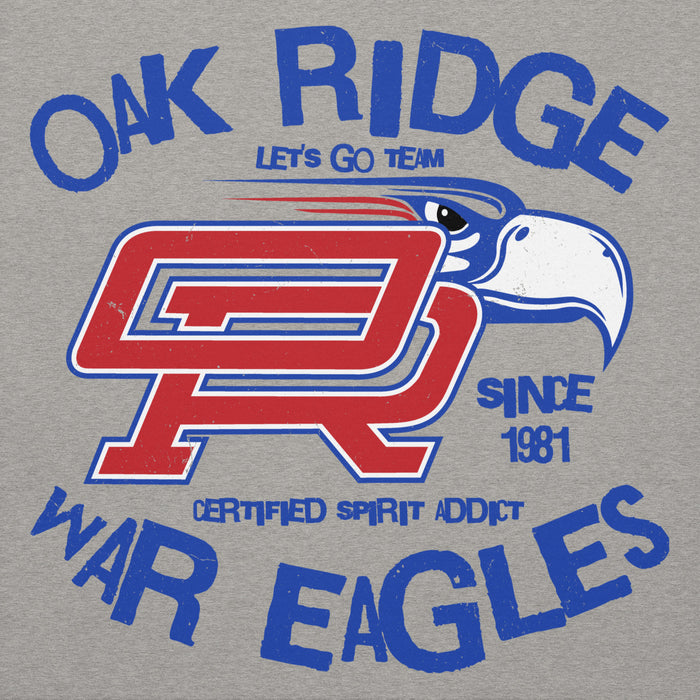 Close-up view of Oak Ridge High School War Eagles Grey Premium Unisex Hoodie 228