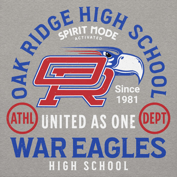 Close-up view of Oak Ridge High School War Eagles Grey Premium Unisex Hoodie 208