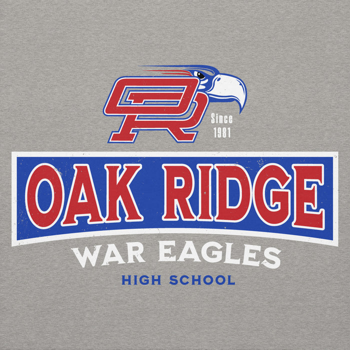 Close-up view of Oak Ridge High School War Eagles Grey Premium Unisex Hoodie 202