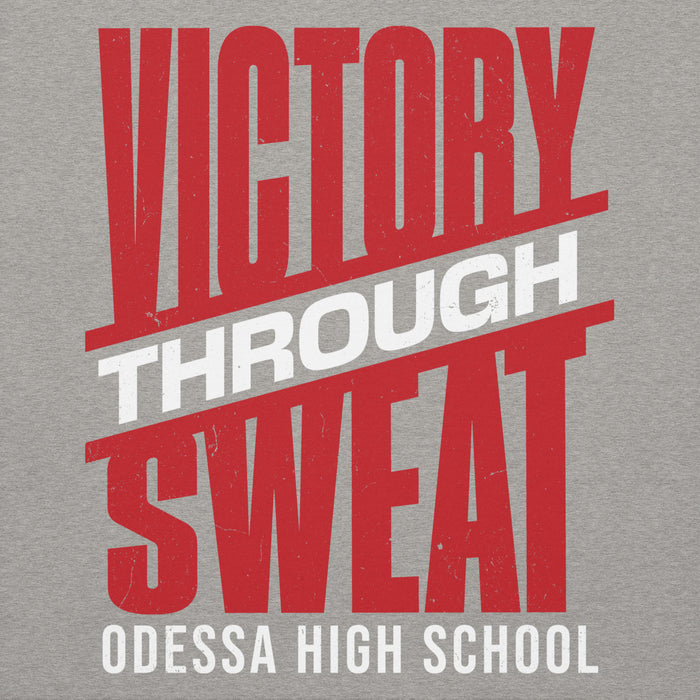Close-up view of Odessa High School Bronchos Grey Premium Unisex Hoodie 241