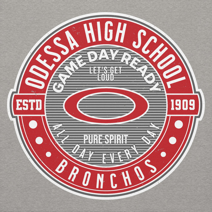 Close-up view of Odessa High School Bronchos Grey Premium Unisex Hoodie 224