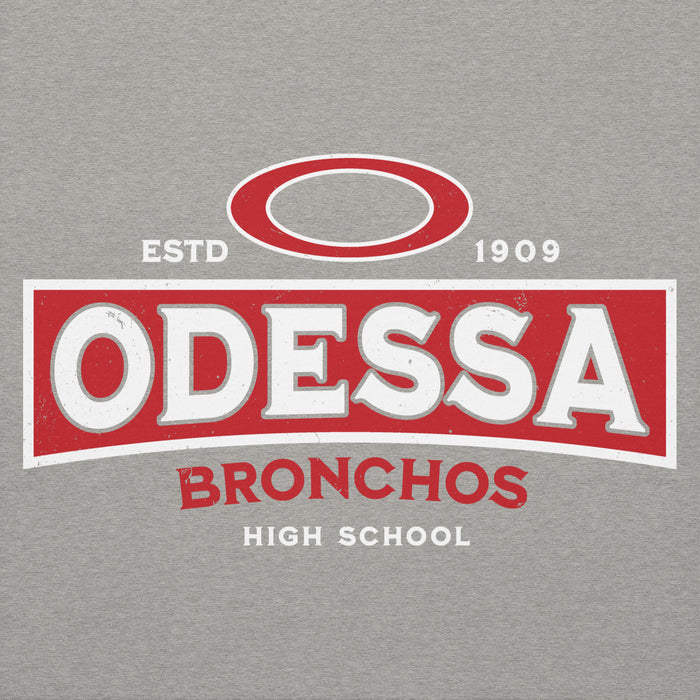 Close-up view of Odessa High School Bronchos Grey Premium Unisex Hoodie 202