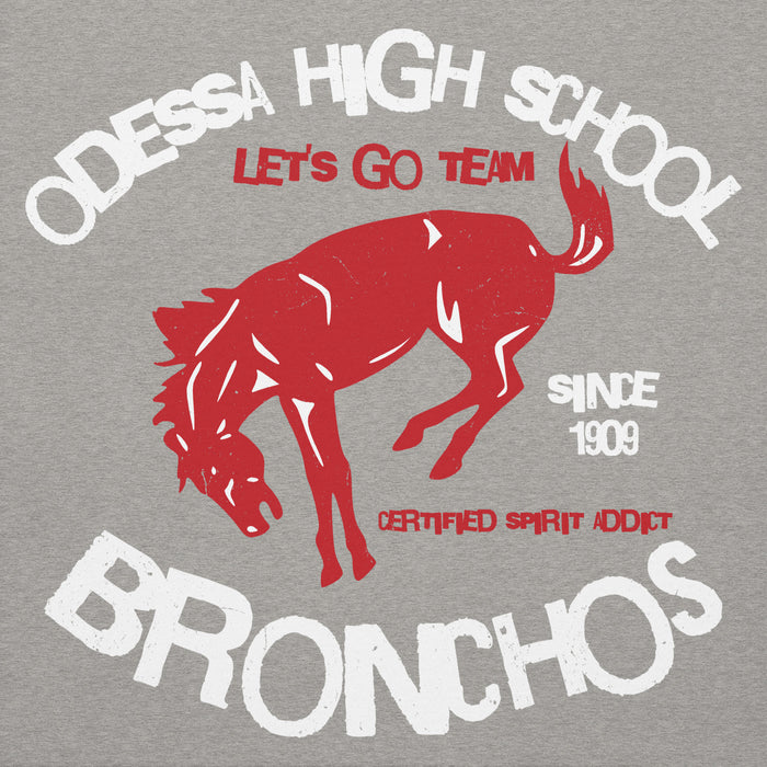 Close-up view of Odessa High School Bronchos Grey Premium Unisex Hoodie 228
