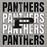Repetition of 'PANTHERS' text in various styles on a gray background with a large "P". Permian High School design 233