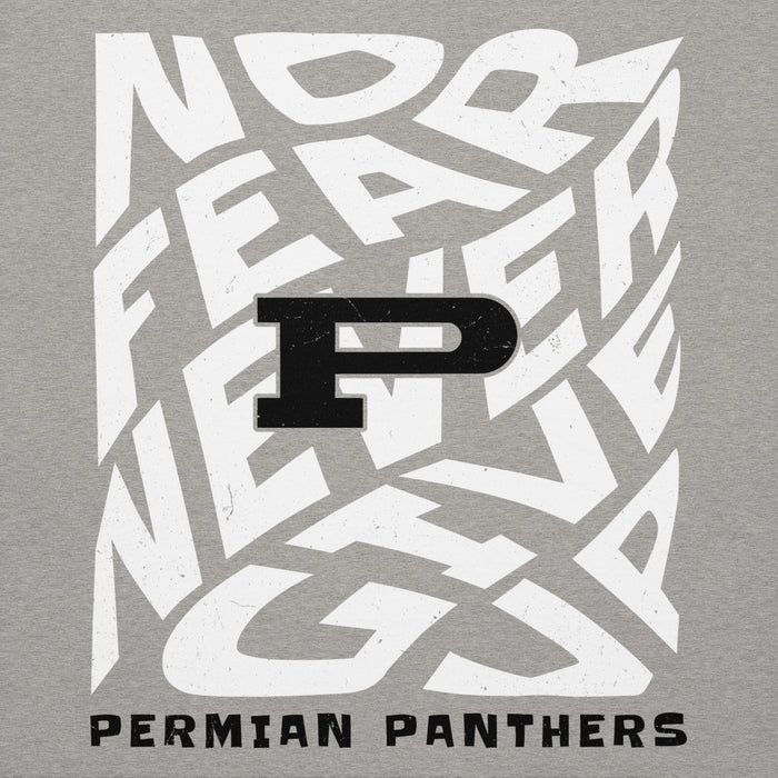Gray hoodie with white text and a black logo on a gray background - design 236