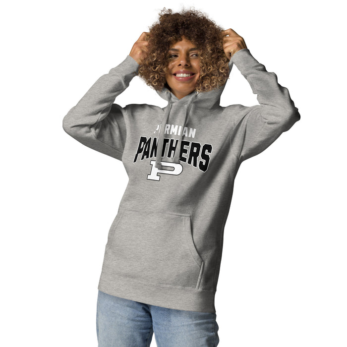 Woman Wearing Permian High School Panthers Black Premium Unisex Hoodie 234