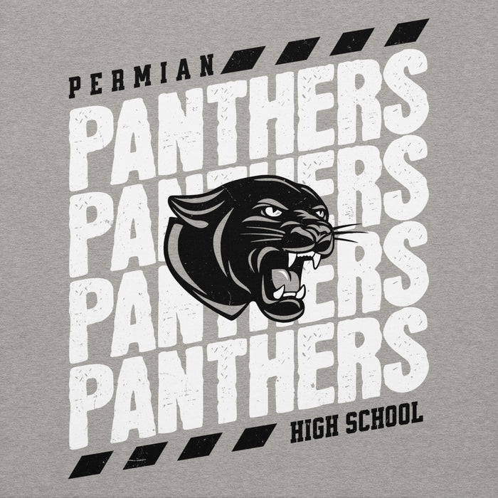 Gray t-shirt with 'Permian Panthers' text and panther logo on a gray background - premium hoodie 223