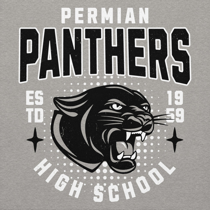 Gray premium hoodie with 'Permian Panthers' logo and text on a gray background - design 204